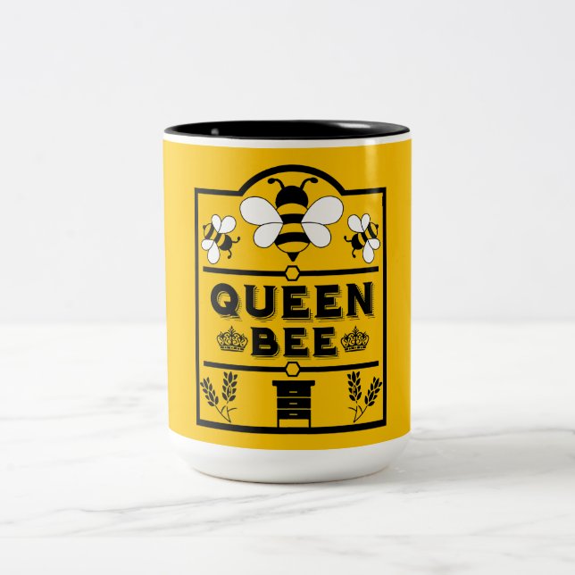 Funny Apiary Honey Queen Bee Two-Tone Coffee Mug (Center)