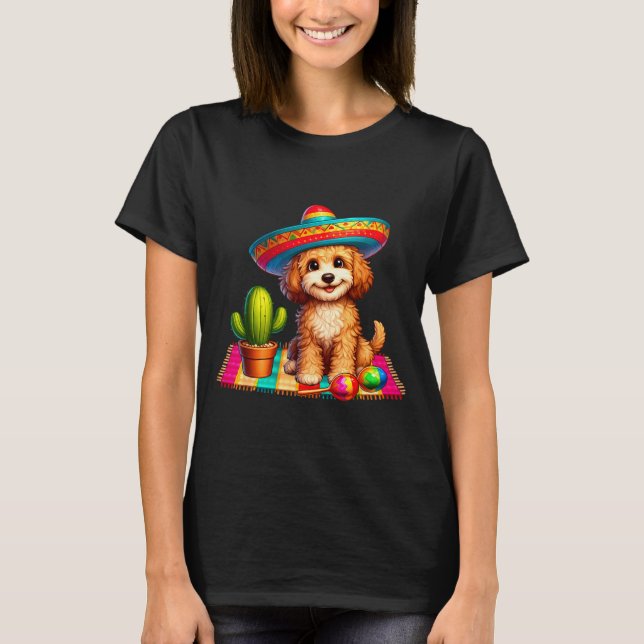 Funny Apoo Dog Smiling Cinco De Mayo Sombrero Cact T-Shirt (Front)