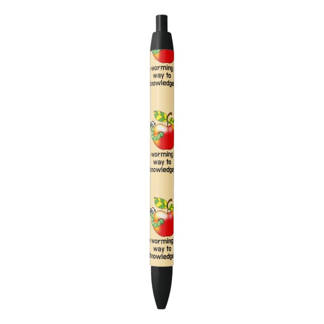 Funny apple and worm education pun art black ink pen (Front Vertical)