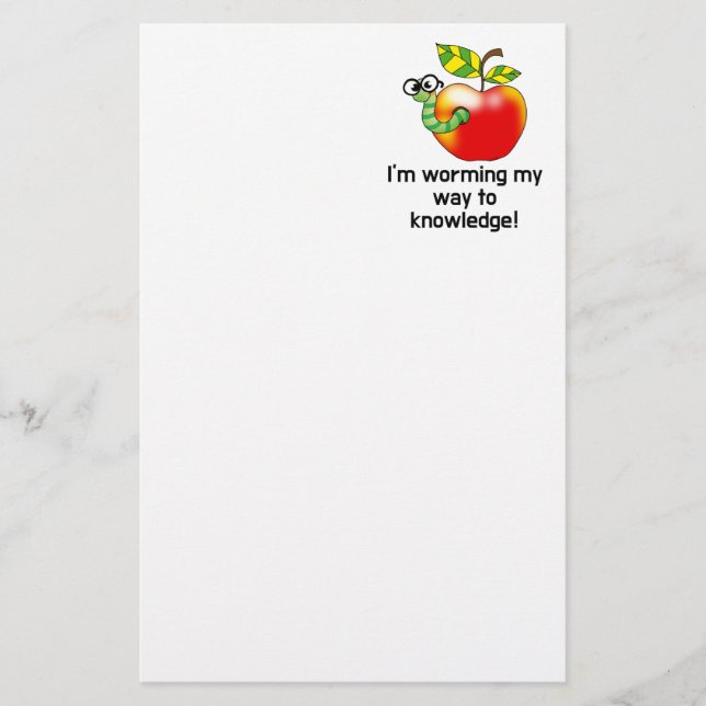 Funny apple and worm education pun art stationery (Front)