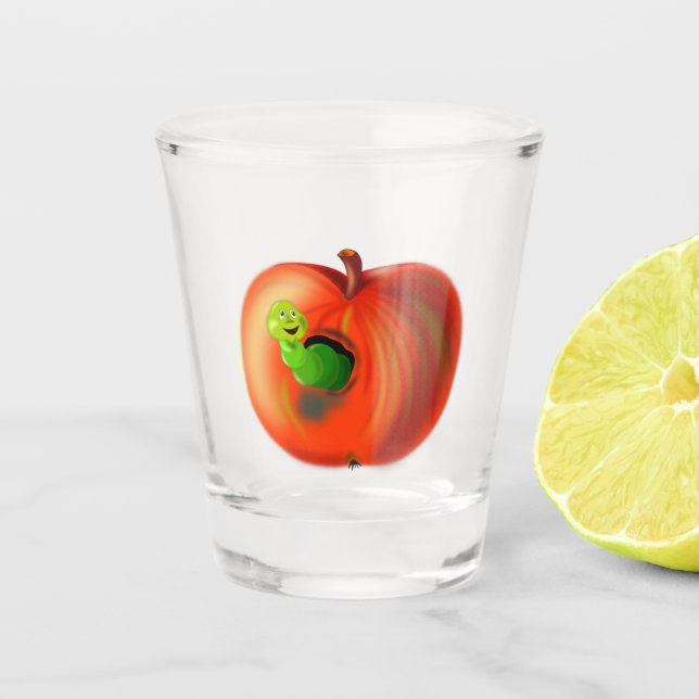 Funny Apple Worm Shot Glass (Front)