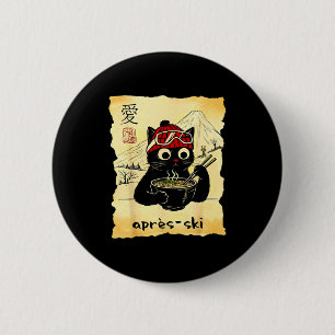 Funny Après Cat Ski Eats Ramen Japanese Kawaii Ski 6 Cm Round Badge