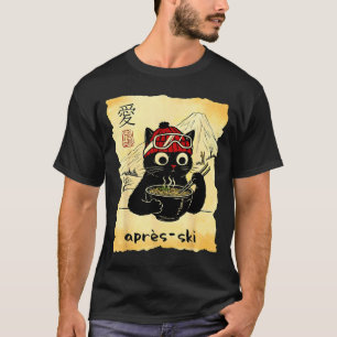 Funny Après Cat Ski Eats Ramen Japanese Kawaii Ski T-Shirt
