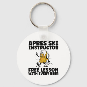 Funny Apres Ski Instructor Free Beer Drinking Skii Key Ring