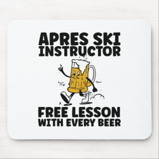 Funny Apres Ski Instructor Free Beer Drinking Skii Mouse Mat