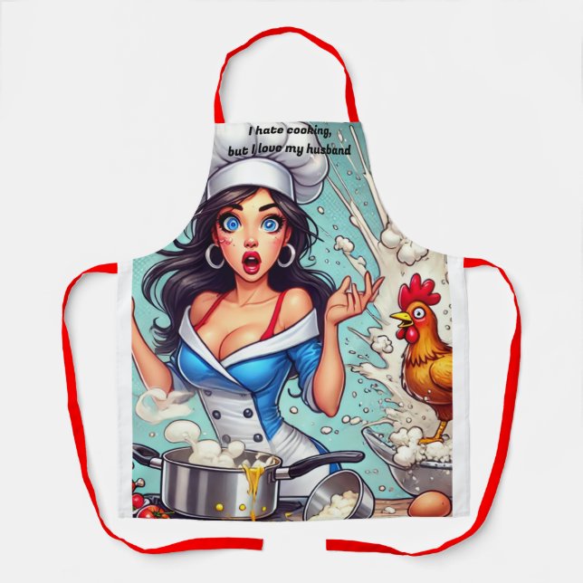 Funny Apron – Chaotic Chef Cartoon with Exploding  (Front)