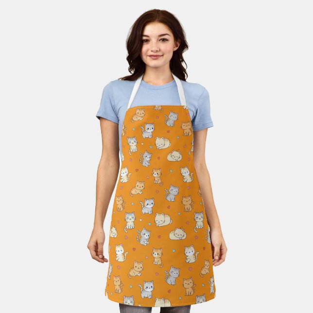 Funny Apron For Cat Lover Kawaii Cat Pattern (Worn)