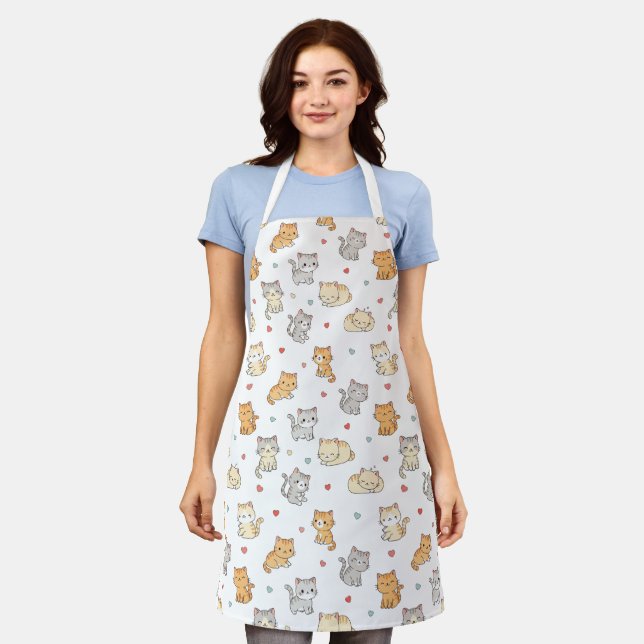 Funny Apron For Cat Lover Kawaii Cat Pattern (Worn)