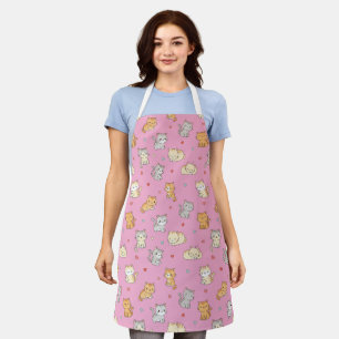 Funny Apron For Cat Lover Kawaii Cat Pattern
