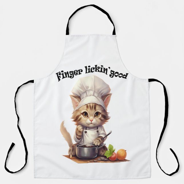 Funny Apron For Cat Lovers Finger Lickin' Good (Front)