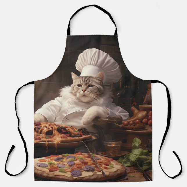 Funny Apron For Cat lovers Pizza Chef (Front)