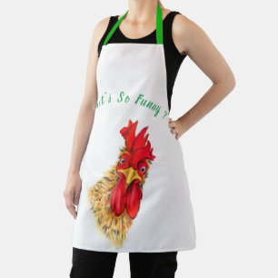 Funny Apron with Surprised Rooster - Custom Text