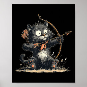 Funny Archer Cat With Bow And Arrow Graphic Costum Poster