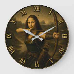 Funny Archery Mona Lisa Bow and Arrow Gift Large Clock