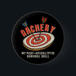 Funny Archery My Post-Apocalyptic Survival Skill 6 Cm Round Badge<br><div class="desc">Archery is my post-apocalyptic survival skill. Funny archery design for archers, those who love shooting arrow at bullseye target. Cool and awesome merchandise for archery club members and hunters who still use hunting bow. Perfect for athlete, arrow shooter and fans of this mediaeval sport. Vintage and retro graphic illustration of...</div>