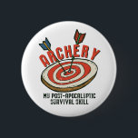 Funny Archery My Post-Apocalyptic Survival Skill 6 Cm Round Badge<br><div class="desc">Archery is my post-apocalyptic survival skill. Funny archery design for archers, those who love shooting arrow at bullseye target. Cool and awesome merchandise for archery club members and hunters who still use hunting bow. Perfect for athlete, arrow shooter and fans of this mediaeval sport. Vintage and retro graphic illustration of...</div>