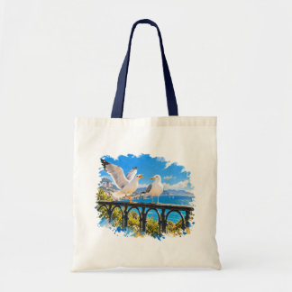 Funny Arguing Seagulls Coastal Art Tote Bag