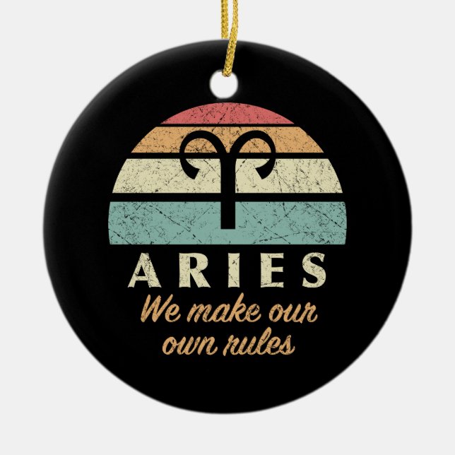 Funny Aries Zodiac Rules Ceramic Tree Decoration (Front)