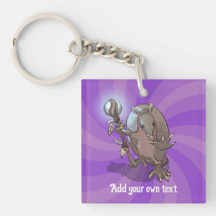Funny Armadillo Add Your Own Text Hypnotic Cartoon Key Ring