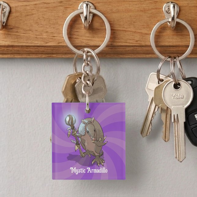 Funny Armadillo Add Your Own Text Hypnotic Cartoon Key Ring (Creator Uploaded)