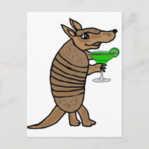 Funny Armadillo Drinking Margarita Art Postcard