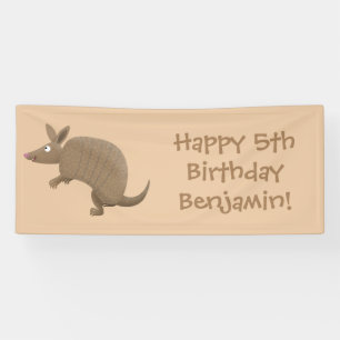 Funny armadillo happy cartoon illustration banner