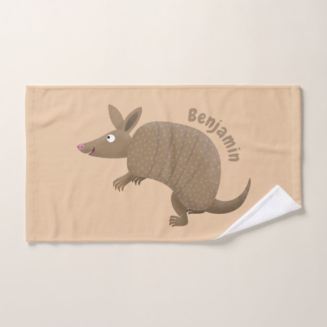 Funny armadillo happy cartoon illustration bath towel set (Hand Towel)