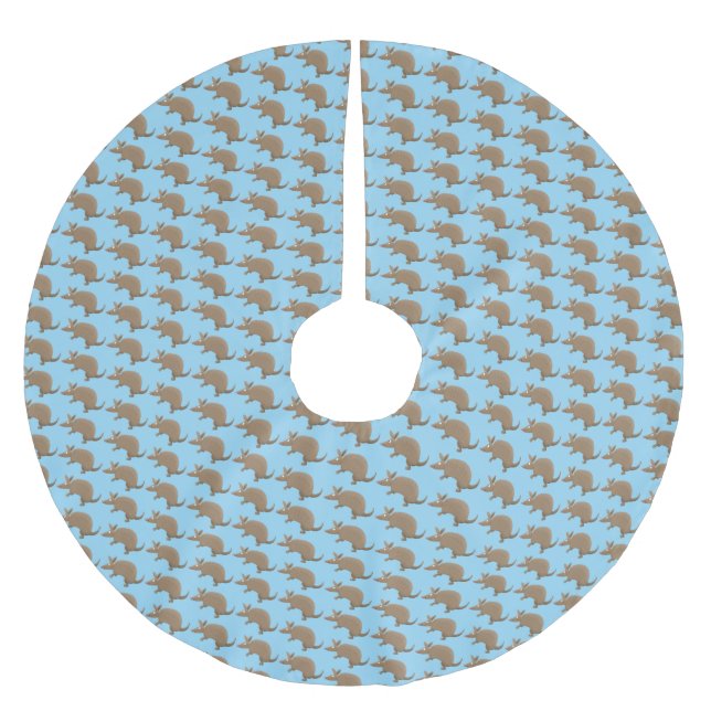 Funny armadillo happy cartoon illustration brushed polyester tree skirt (Front)