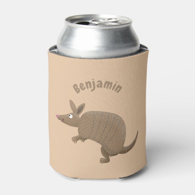 Funny armadillo happy cartoon illustration can cooler (Can Front)
