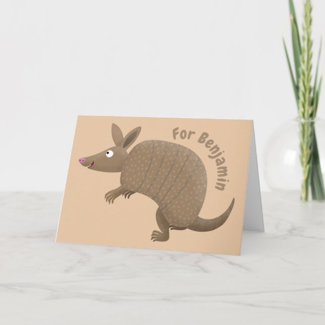 Funny armadillo happy cartoon illustration card (Front)