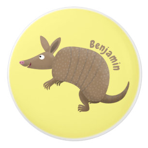 Funny armadillo happy cartoon illustration ceramic knob