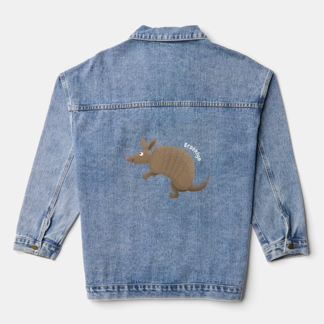 Funny armadillo happy cartoon illustration denim jacket (Back)