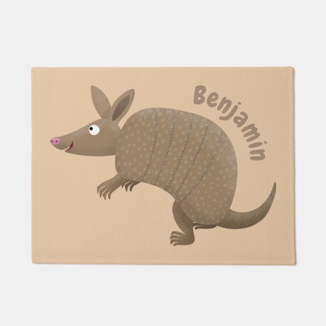Funny armadillo happy cartoon illustration doormat (Front)