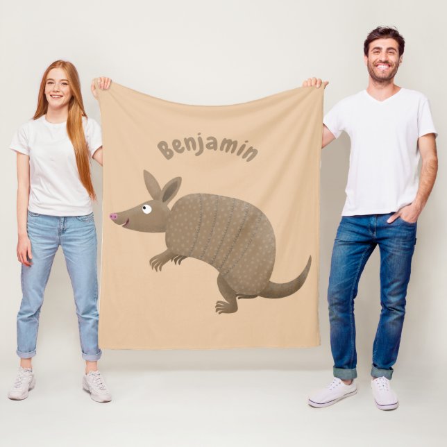 Funny armadillo happy cartoon illustration fleece blanket (In Situ)