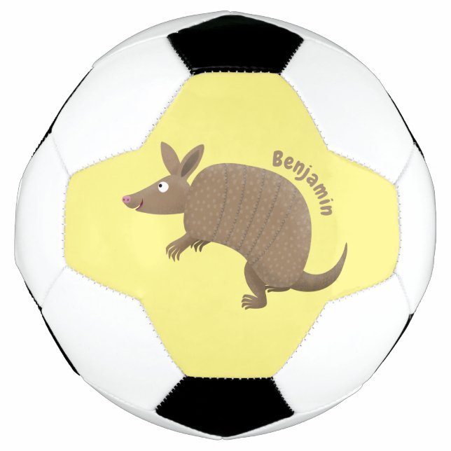 Funny armadillo happy cartoon illustration football (Front)