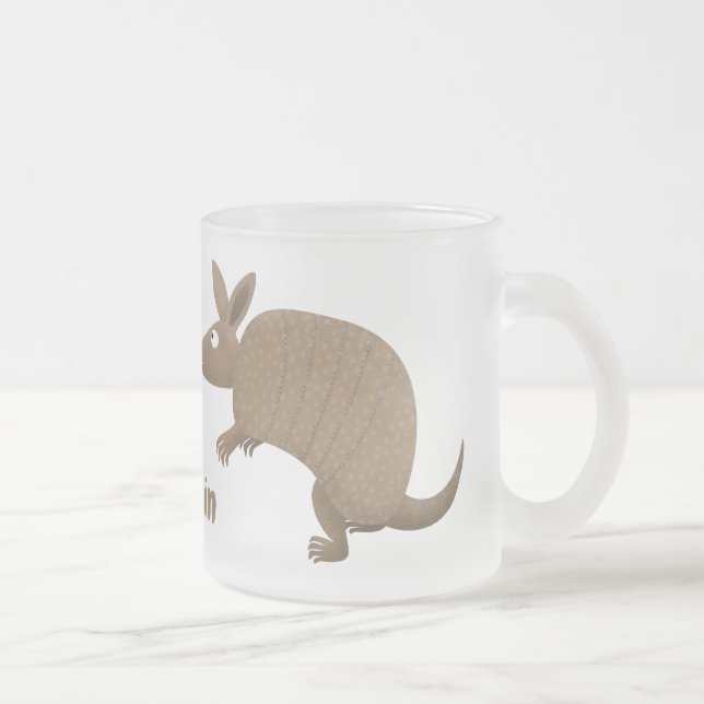 Funny armadillo happy cartoon illustration frosted glass coffee mug (Right)