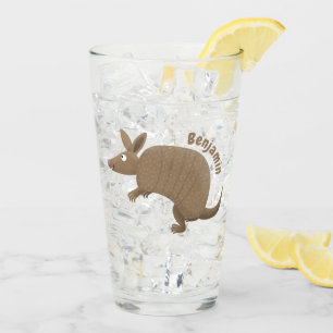 Funny armadillo happy cartoon illustration glass