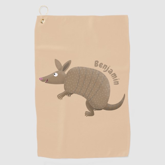 Funny armadillo happy cartoon illustration  golf towel (Front)