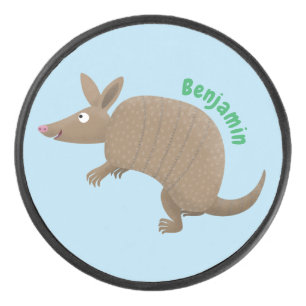 Funny armadillo happy cartoon illustration hockey puck