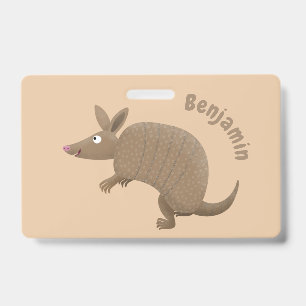 Funny armadillo happy cartoon illustration ID badge