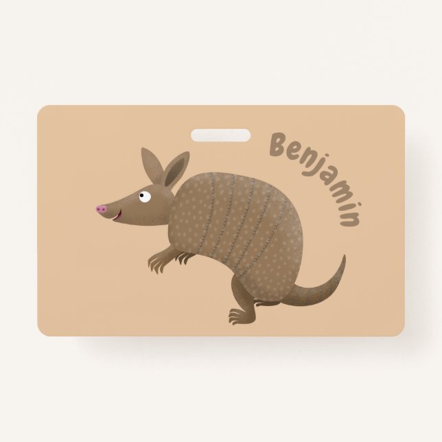 Funny armadillo happy cartoon illustration ID badge (Front)