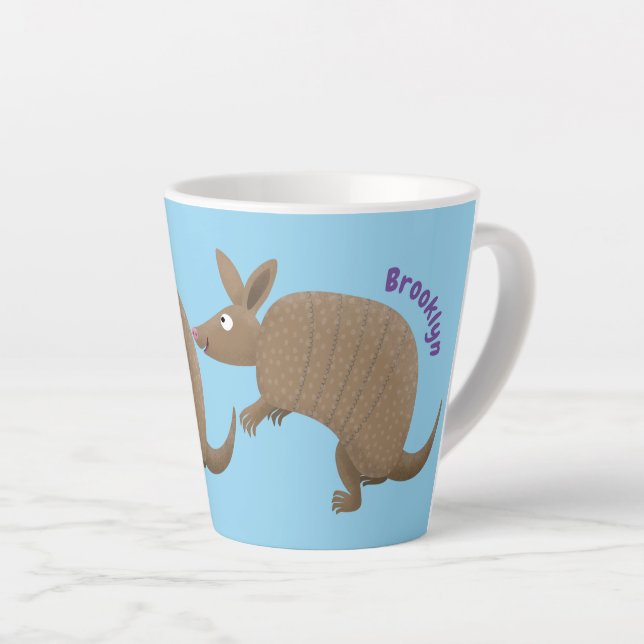 Funny armadillo happy cartoon illustration latte mug (Right Angle)