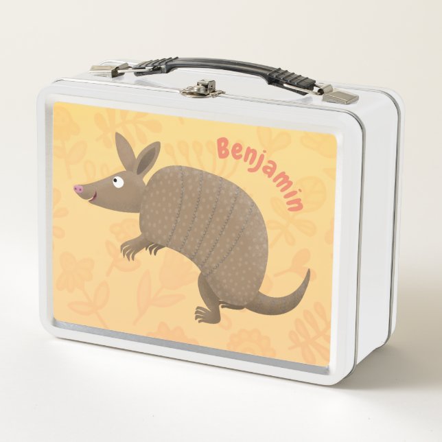 Funny armadillo happy cartoon illustration metal lunch box (Front)