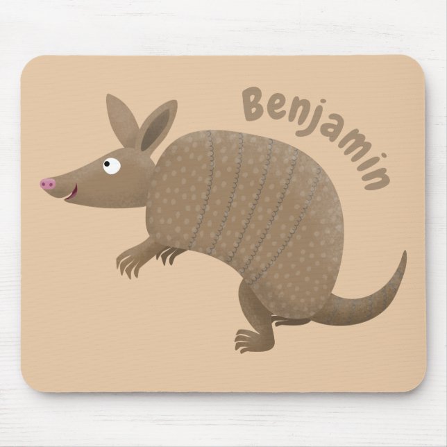 Funny armadillo happy cartoon illustration mouse mat (Front)