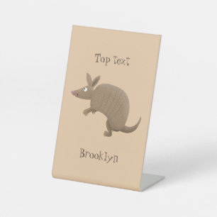 Funny armadillo happy cartoon illustration pedestal sign