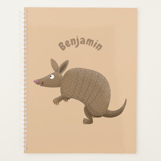 Funny armadillo happy cartoon illustration planner (Front)