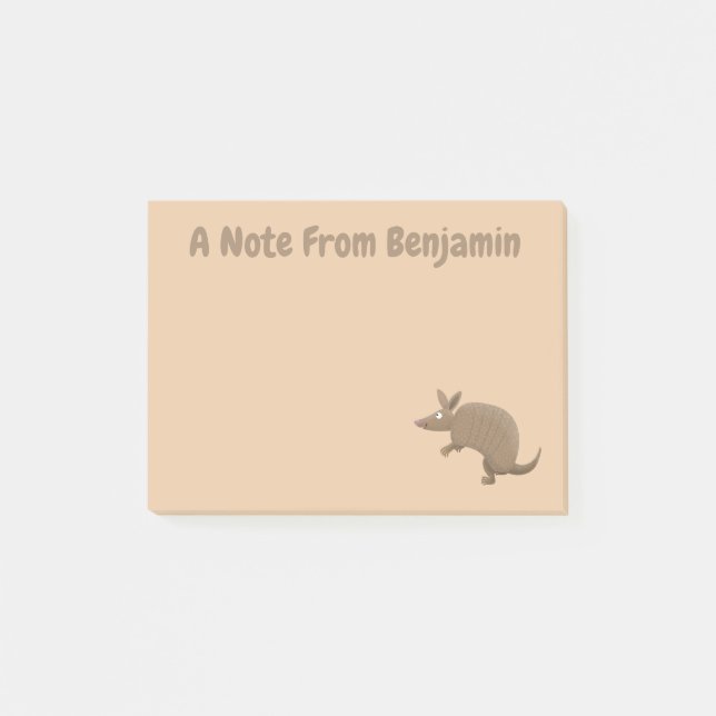 Funny armadillo happy cartoon illustration post-it notes (Front)
