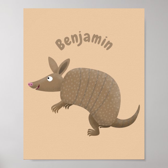 Funny armadillo happy cartoon illustration poster (Front)