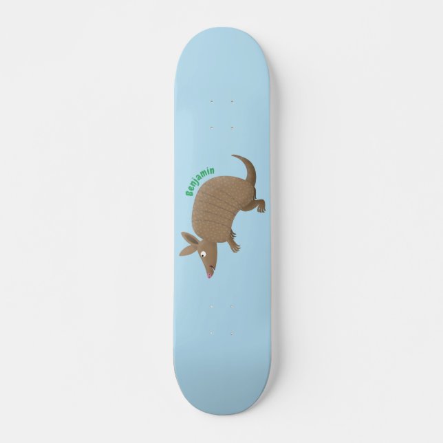 Funny armadillo happy cartoon illustration skateboard (Front)