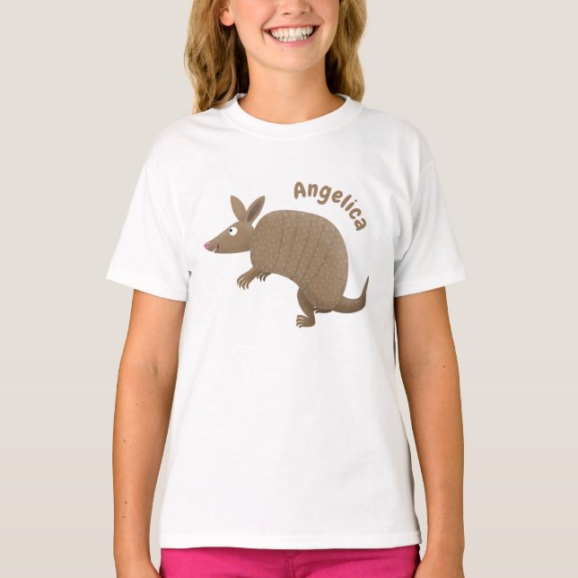 Funny armadillo happy cartoon illustration T-Shirt (Front)